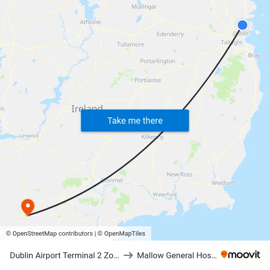 Dublin Airport Terminal 2 Zone 21 to Mallow General Hospital map