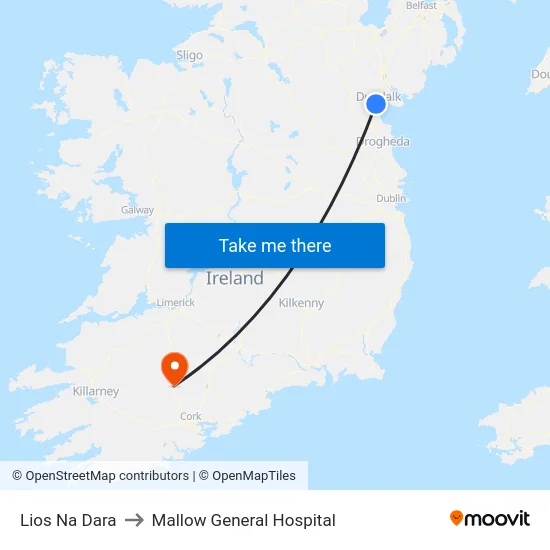 Lios Na Dara to Mallow General Hospital map