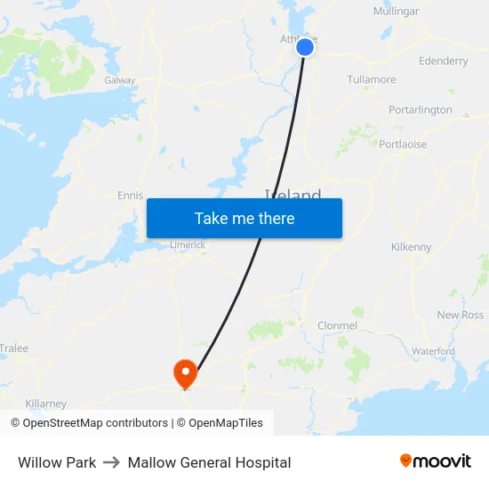 Willow Park to Mallow General Hospital map