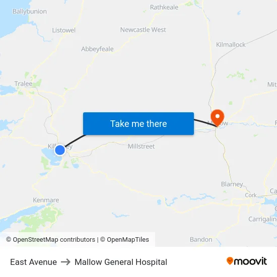 East Avenue to Mallow General Hospital map