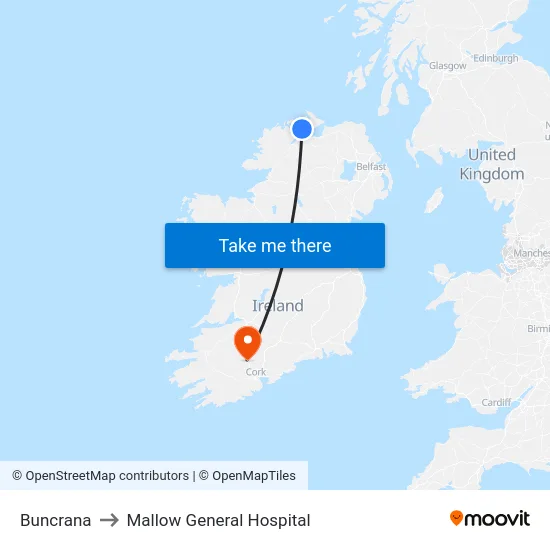 Buncrana to Mallow General Hospital map