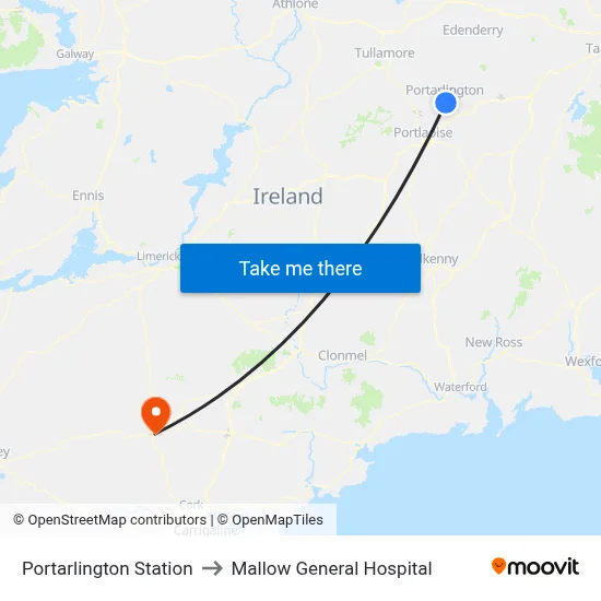 Portarlington Station to Mallow General Hospital map