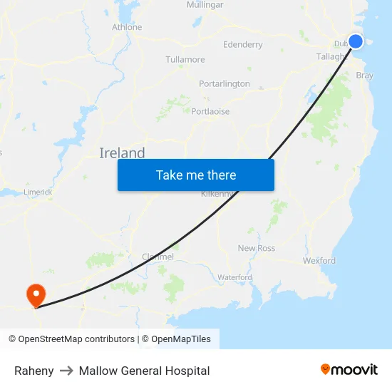 Raheny to Mallow General Hospital map