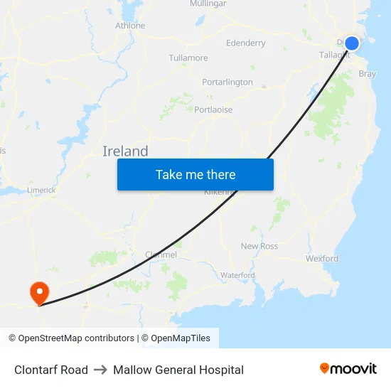 Clontarf Road to Mallow General Hospital map