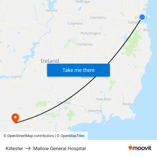 Killester to Mallow General Hospital map