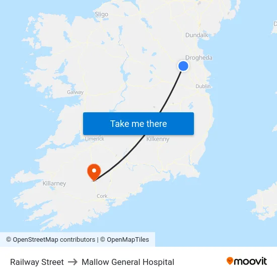 Railway Street to Mallow General Hospital map