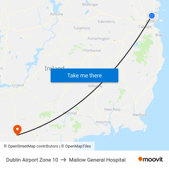 Dublin Airport Zone 10 to Mallow General Hospital map