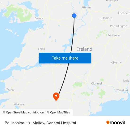 Ballinasloe to Mallow General Hospital map