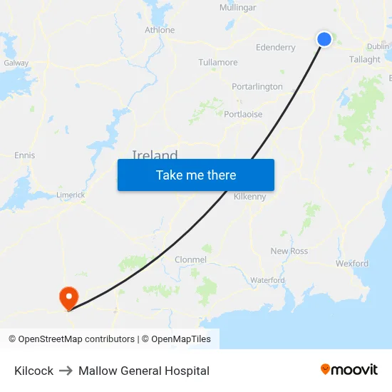 Kilcock to Mallow General Hospital map