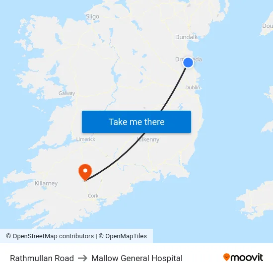 Rathmullan Road to Mallow General Hospital map