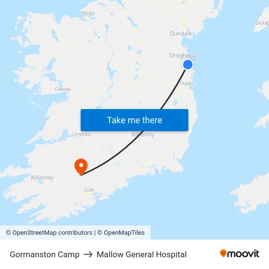 Gormanston Camp to Mallow General Hospital map