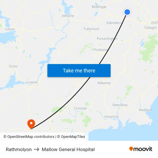 Rathmolyon to Mallow General Hospital map