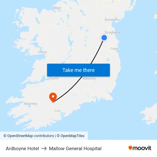 Ardboyne Hotel to Mallow General Hospital map