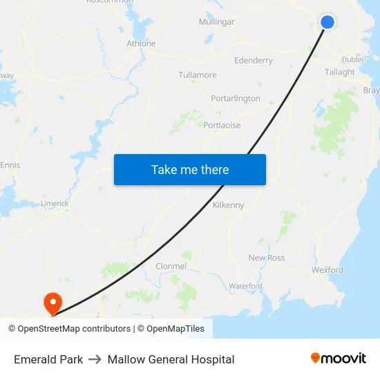 Emerald Park to Mallow General Hospital map