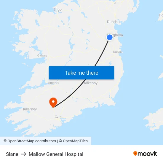 Slane to Mallow General Hospital map