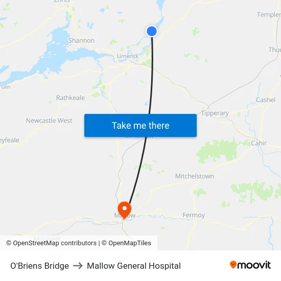 O'Briens Bridge to Mallow General Hospital map
