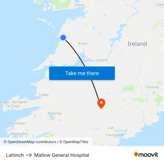 Lahinch to Mallow General Hospital map