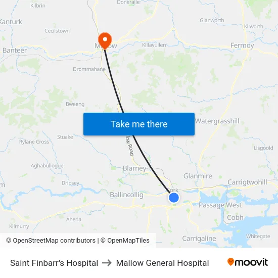 Saint Finbarr's Hospital to Mallow General Hospital map