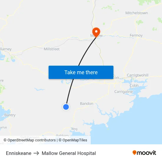 Enniskeane to Mallow General Hospital map