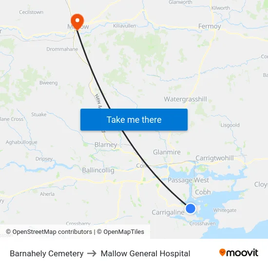 Barnahely Cemetery to Mallow General Hospital map
