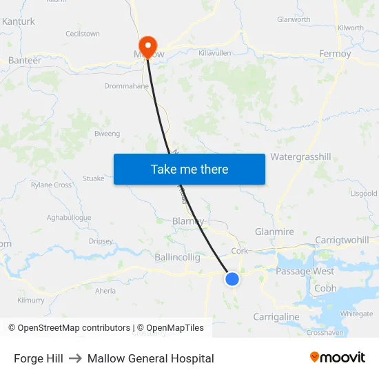 Forge Hill to Mallow General Hospital map