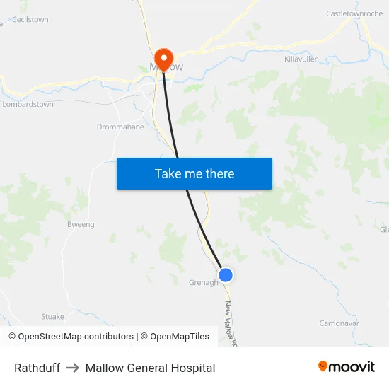 Rathduff to Mallow General Hospital map