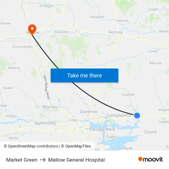 Market Green to Mallow General Hospital map