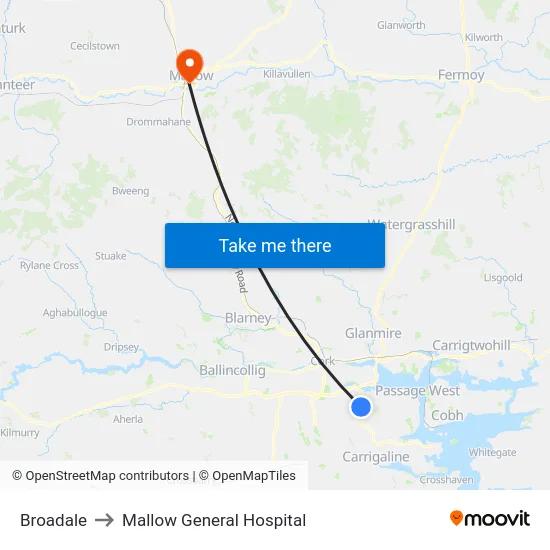 Broadale to Mallow General Hospital map