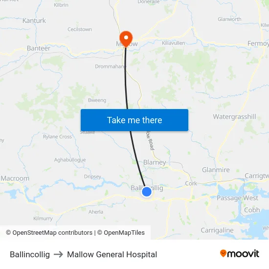 Ballincollig to Mallow General Hospital map