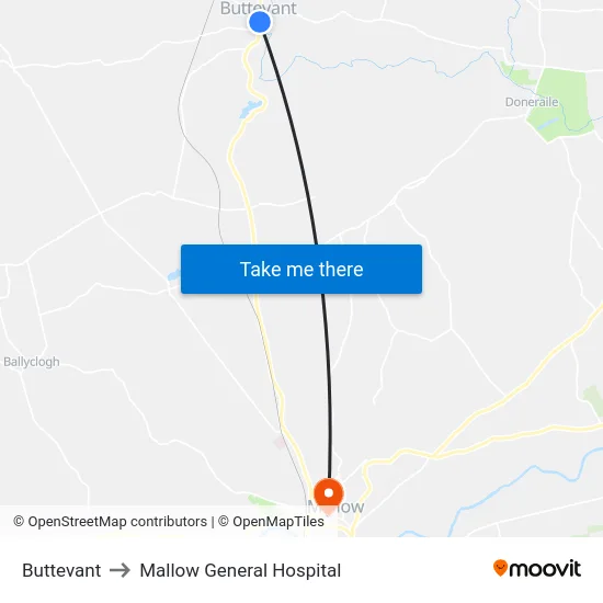 Buttevant to Mallow General Hospital map