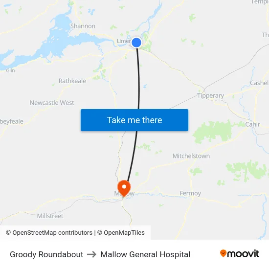Groody Roundabout to Mallow General Hospital map