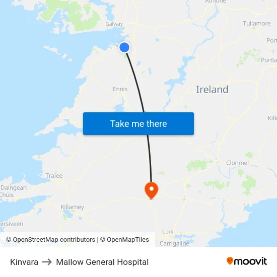 Kinvara to Mallow General Hospital map