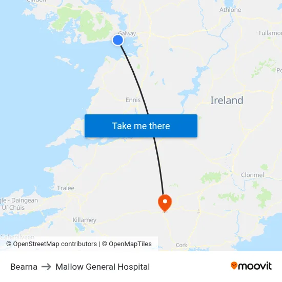Bearna to Mallow General Hospital map