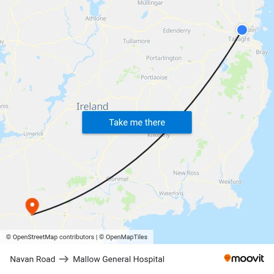 Navan Road to Mallow General Hospital map