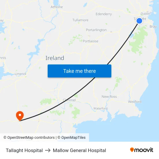Tallaght Hospital to Mallow General Hospital map