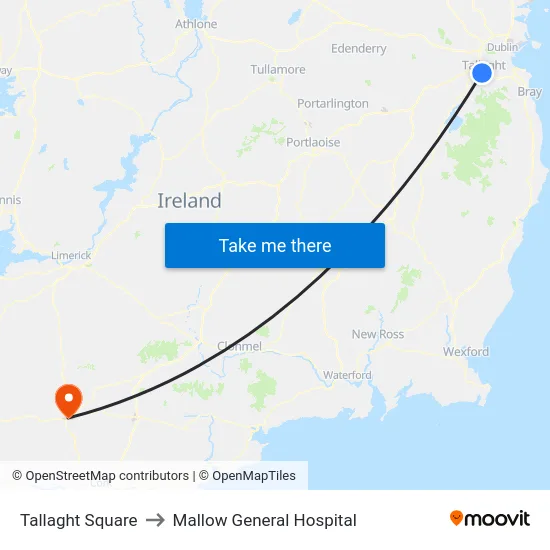 Tallaght Square to Mallow General Hospital map
