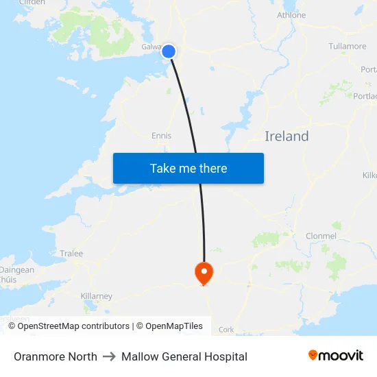 Oranmore North to Mallow General Hospital map
