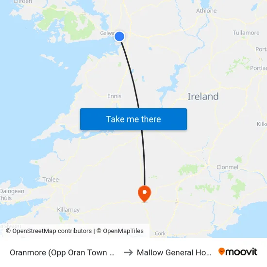 Oranmore (Opp Oran Town Centre) to Mallow General Hospital map