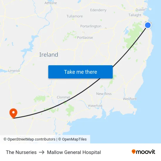 The Nurseries to Mallow General Hospital map