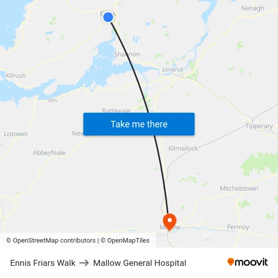 Ennis Friars Walk to Mallow General Hospital map