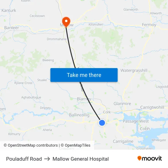 Pouladuff Road to Mallow General Hospital map