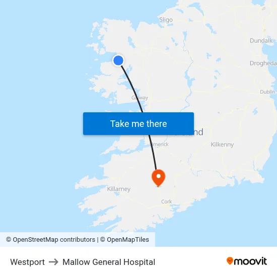 Westport to Mallow General Hospital map