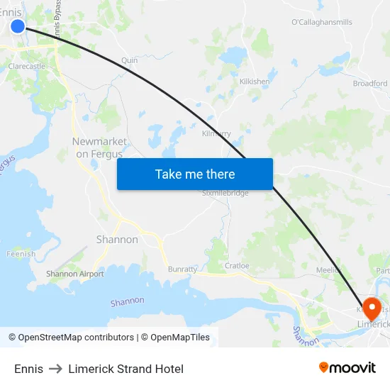Ennis to Limerick Strand Hotel map