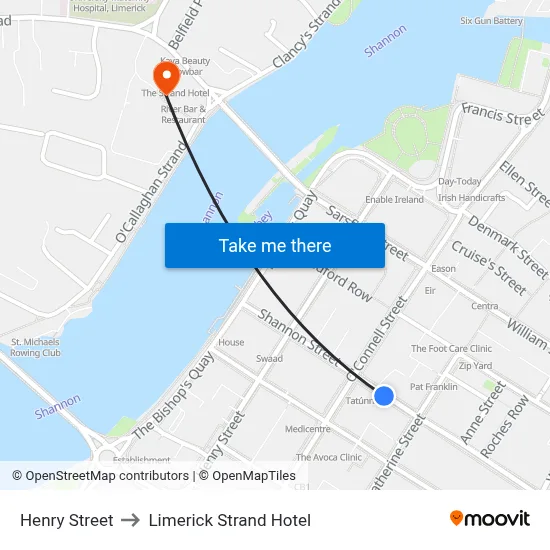 Henry Street to Limerick Strand Hotel map