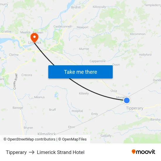 Tipperary to Limerick Strand Hotel map