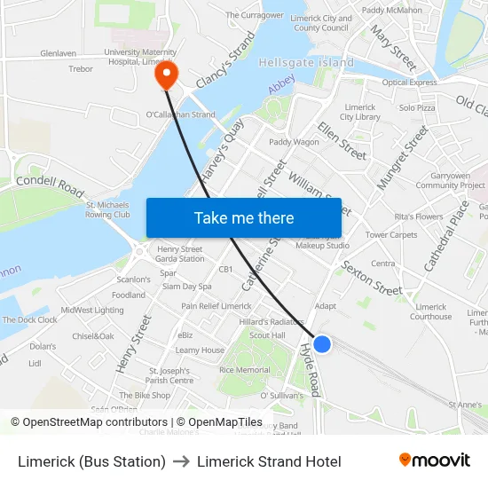 Limerick (Bus Station) to Limerick Strand Hotel map