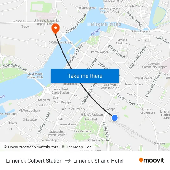 Limerick Colbert Station to Limerick Strand Hotel map