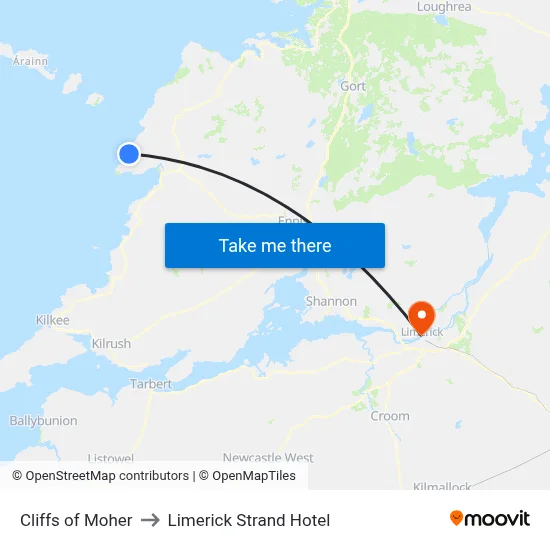 Cliffs of Moher to Limerick Strand Hotel map