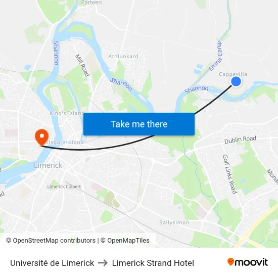 Université de Limerick to Limerick Strand Hotel map