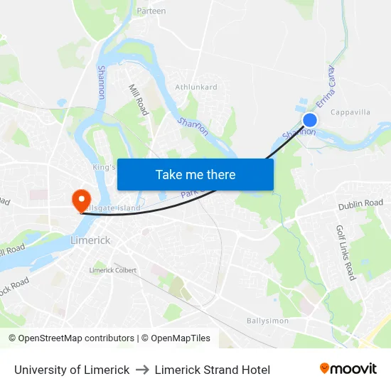 University of Limerick to Limerick Strand Hotel map